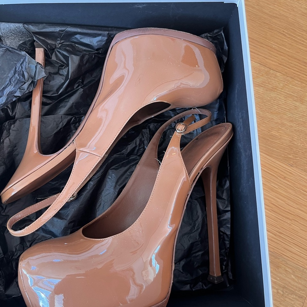 Yves Saint Laurent Tan Slingback Stiletto Heels with Platform - Tribtoo 105 - 41 - Picture 5 of 6